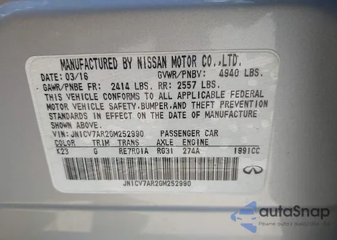 2016 Infiniti Q50 Premium from USA, damaged, VIN JN1CV7AR2GM252990